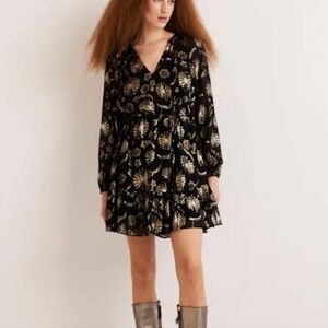 Boden Swing Mini Dress Firework Jacquard 10L Black Metallic Silver